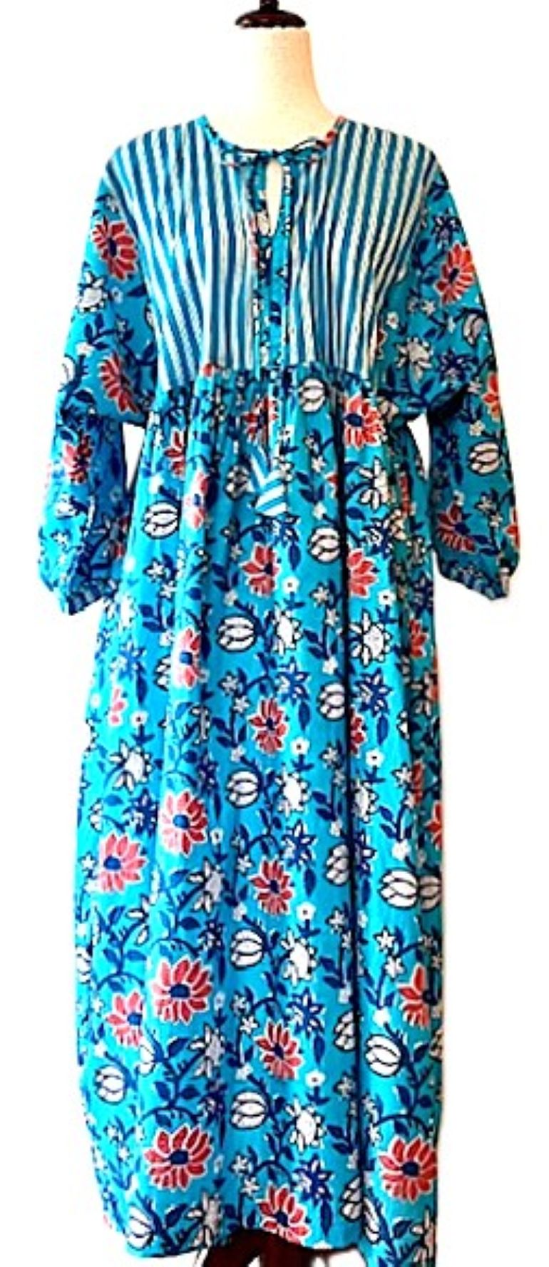 Dresses: Floral Cotton Handblock Midi In Royal Blue . A Beauty.
