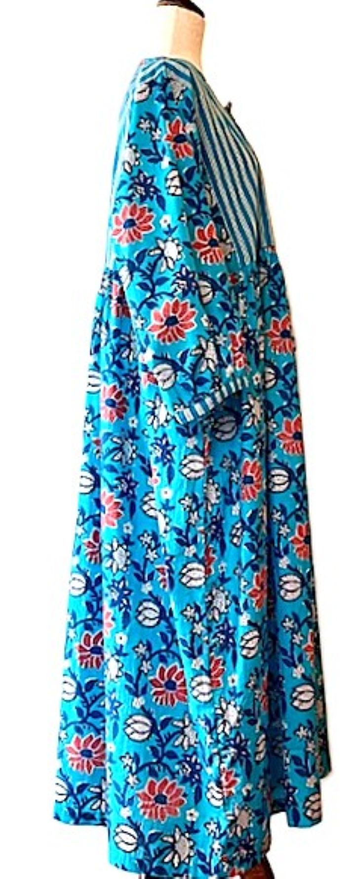 Dresses: Floral Cotton Handblock Midi In Royal Blue . A Beauty.