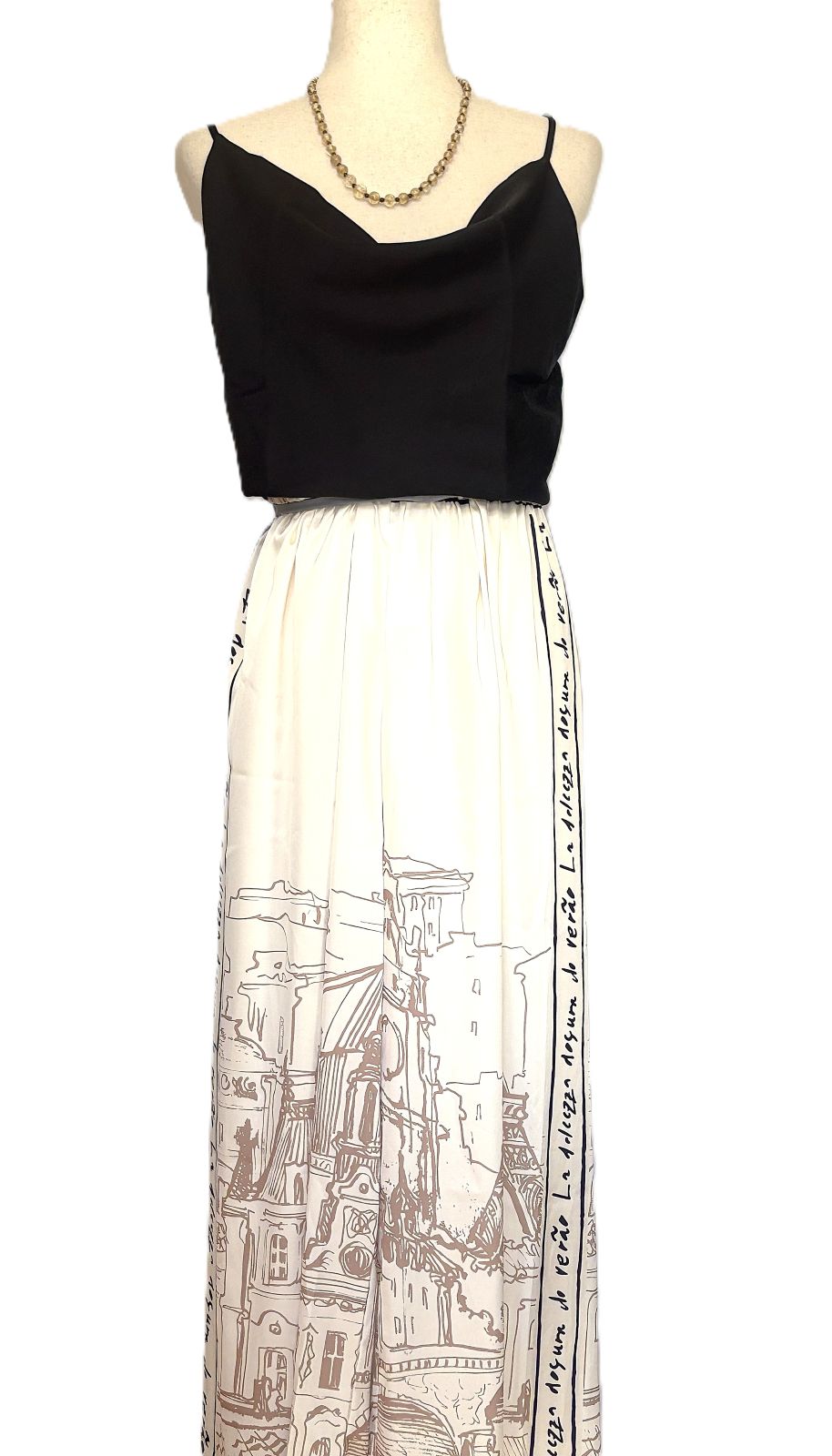 Pants, Paris City Print Is Smart and Sophisticated Trimmed With French Sayings (Ivory)