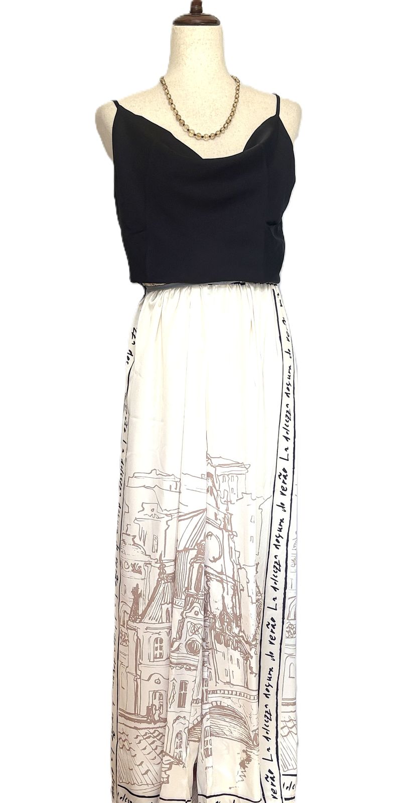 Pants, Paris City Print Is Smart and Sophisticated Trimmed With French Sayings (Ivory)