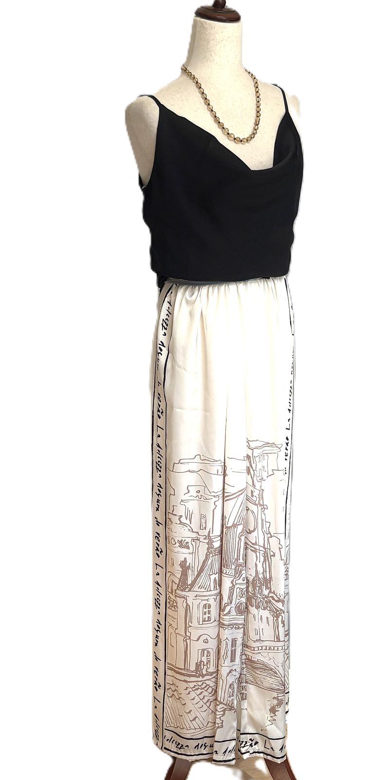 Pants, Paris City Print Is Smart and Sophisticated Trimmed With French Sayings (Ivory)