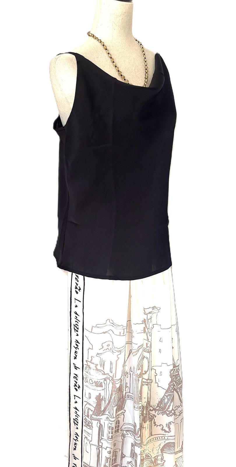 Pants, Paris City Print Is Smart and Sophisticated Trimmed With French Sayings (Ivory)