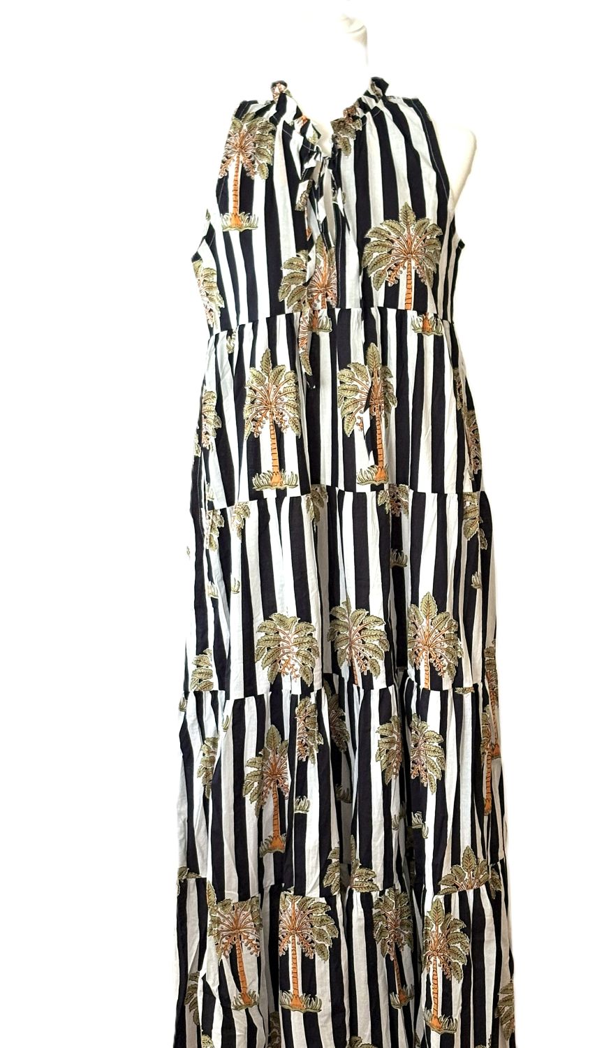 Dresses: Tiered Sleeveless Block Printed Maxi, Striped Palms