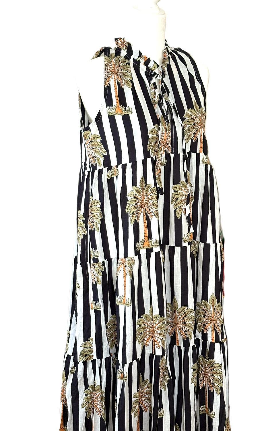 Dresses: Tiered Sleeveless Block Printed Maxi, Striped Palms