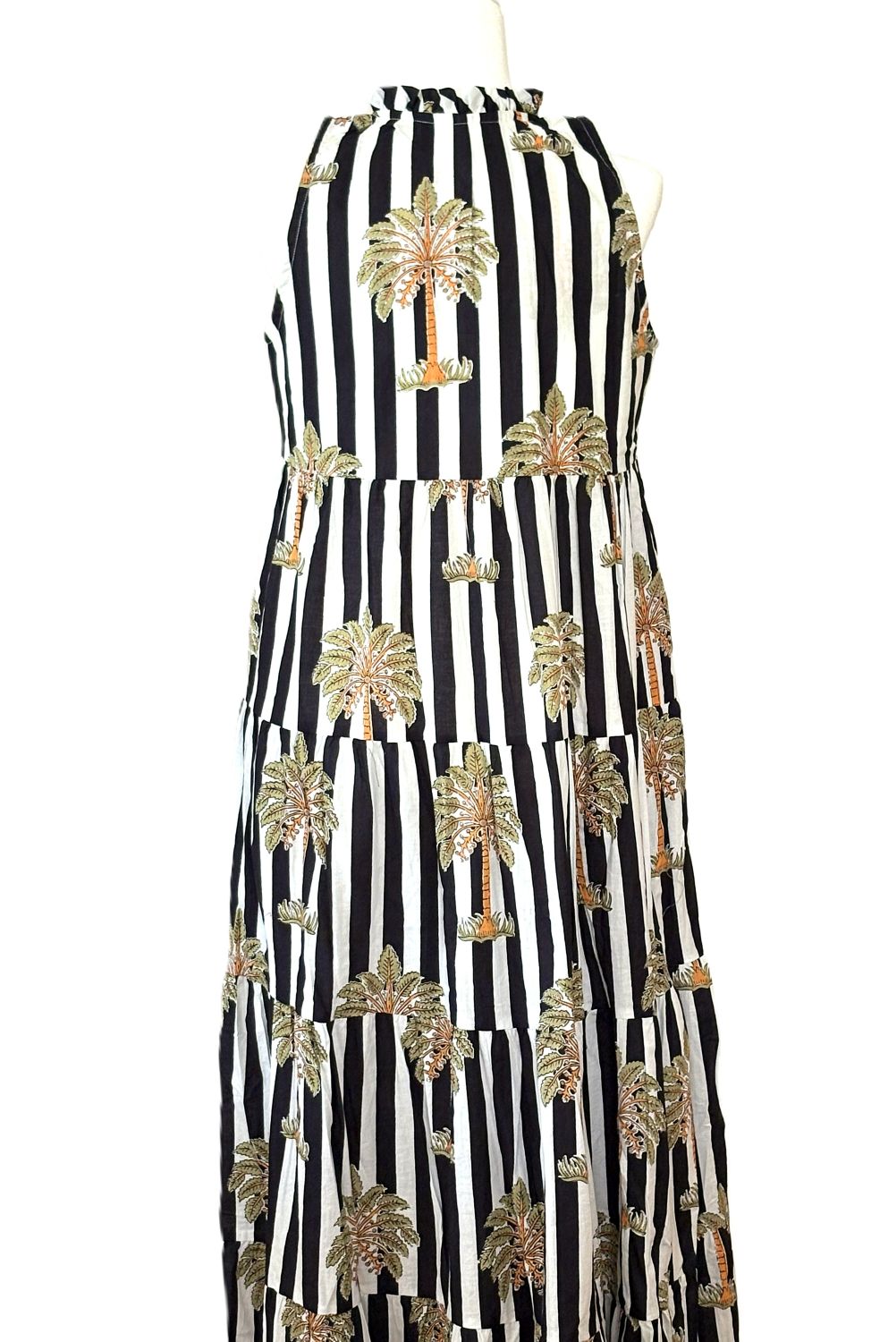 Dresses: Tiered Sleeveless Block Printed Maxi, Striped Palms