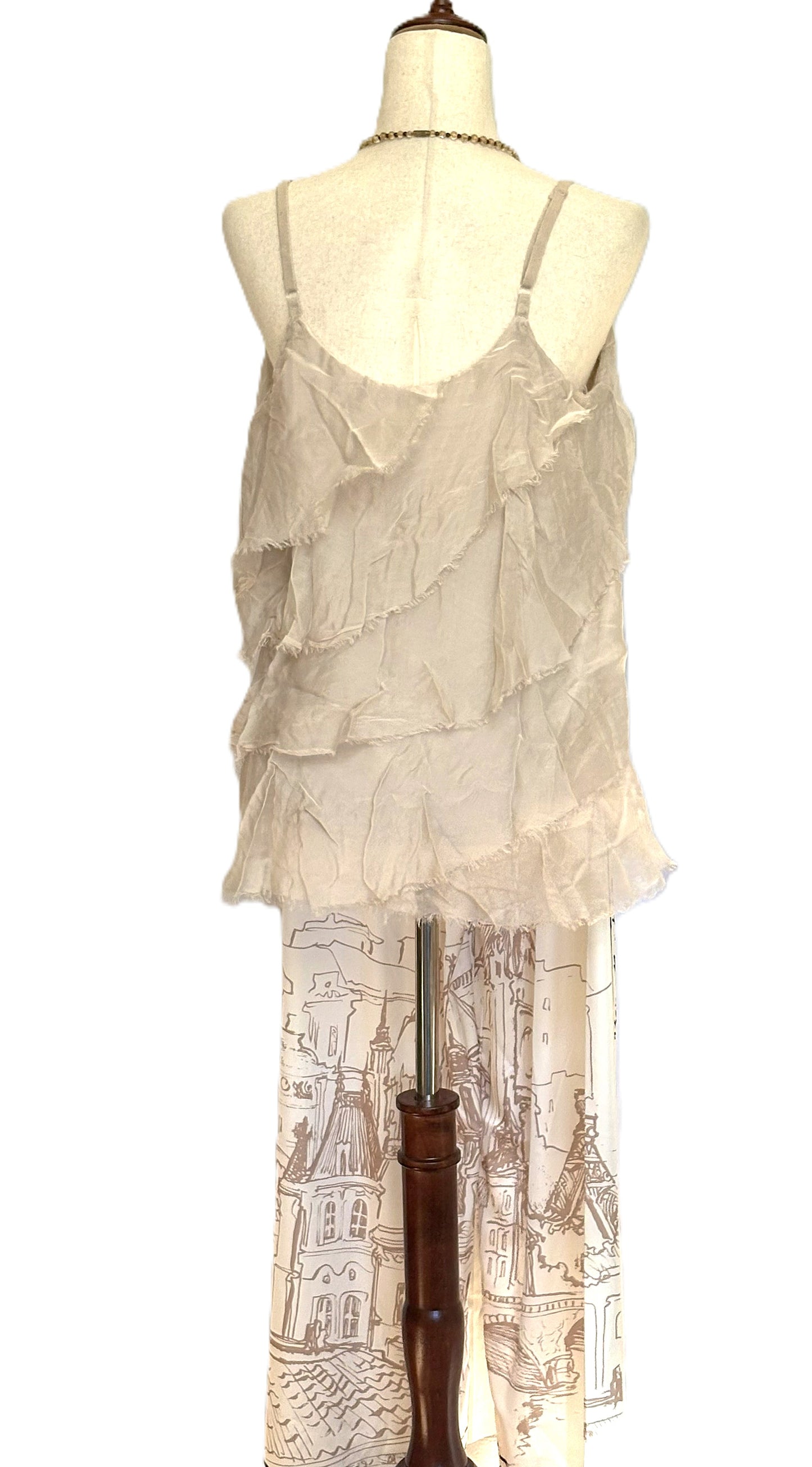 Pants, Paris City Print Is Smart and Sophisticated Trimmed With French Sayings (Ivory)