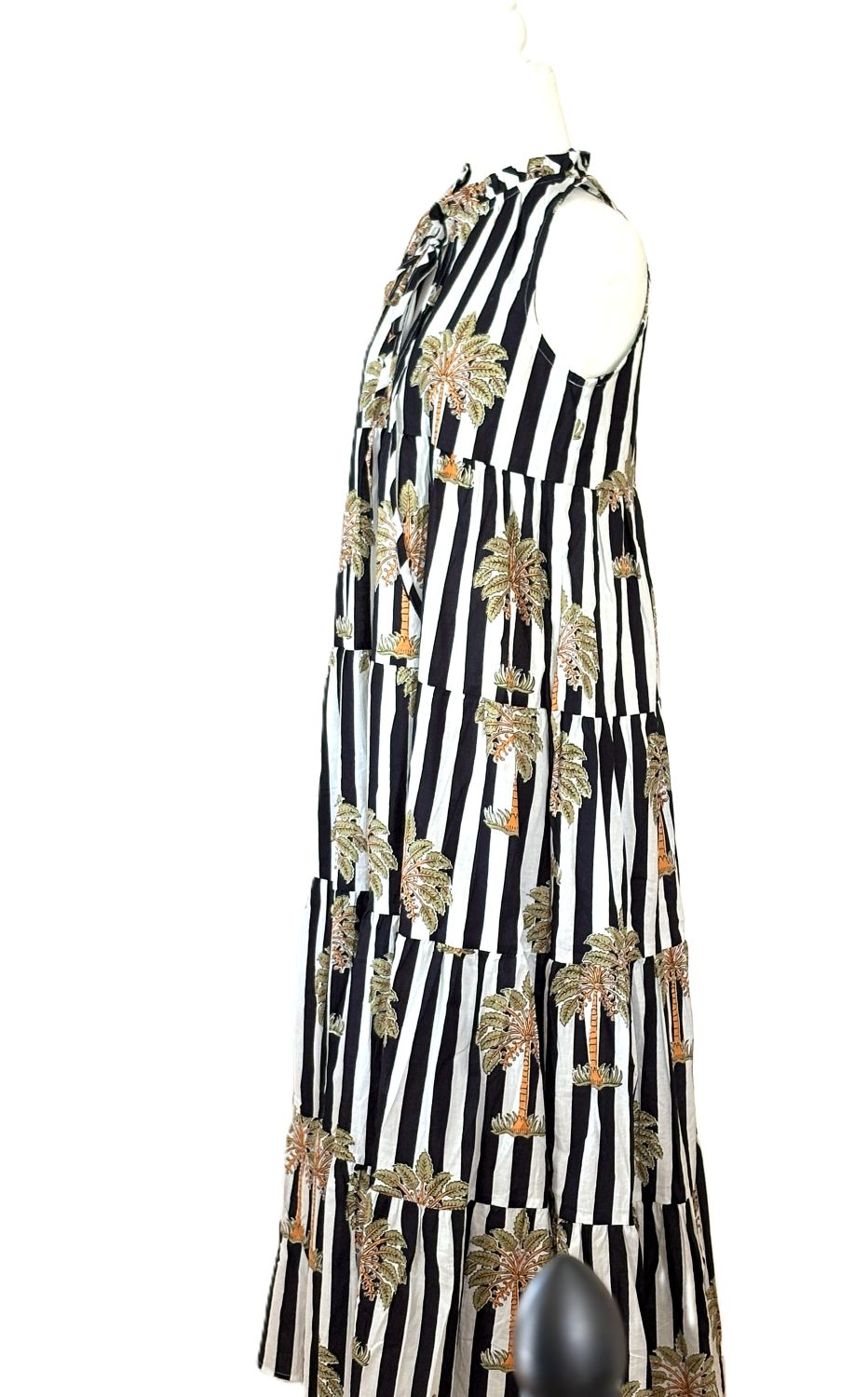 Dresses: Tiered Sleeveless Block Printed Maxi, Striped Palms
