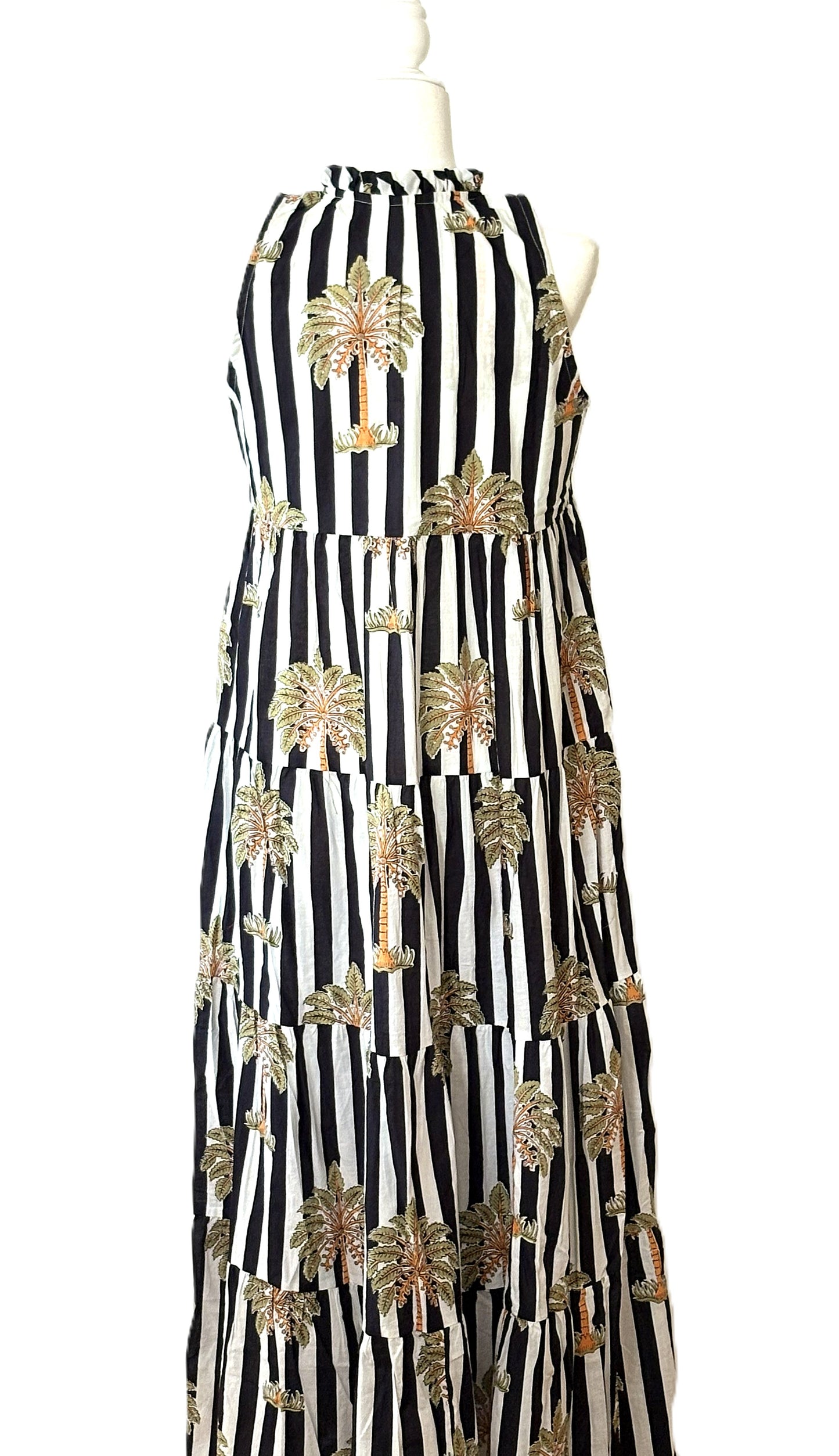 Dresses: Tiered Sleeveless Block Printed Maxi, Striped Palms