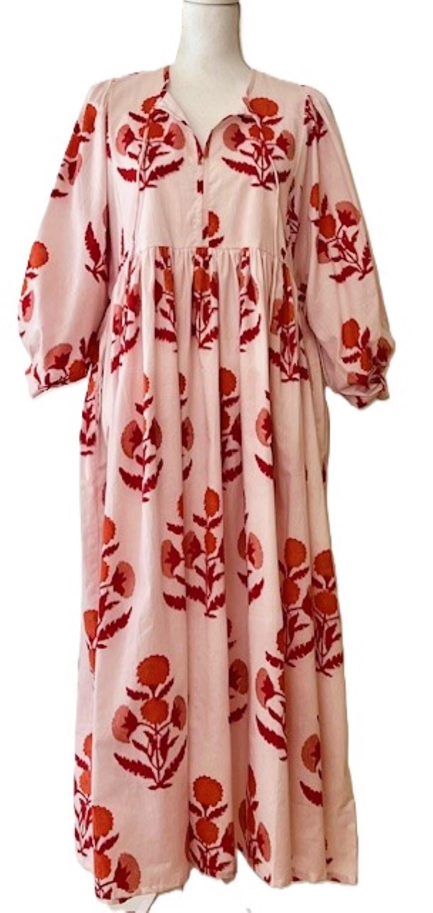 Cotton Handblock Midi Dress So chic, Red Floral