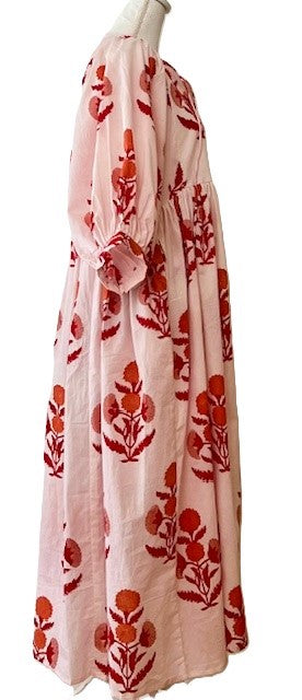 Cotton Handblock Midi Dress So chic, Red Floral