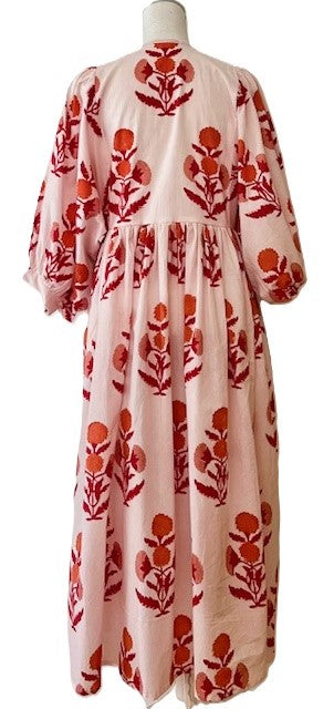 Cotton Handblock Midi Dress So chic, Red Floral