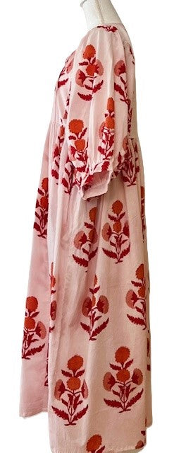 Cotton Handblock Midi Dress So chic, Red Floral