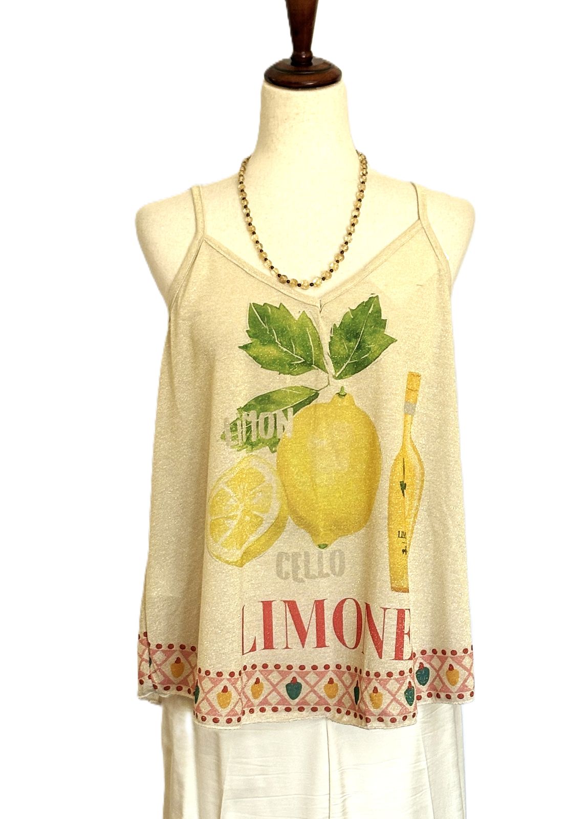 Tops,  Limone Mediterranean Print  Camisole. (Green)