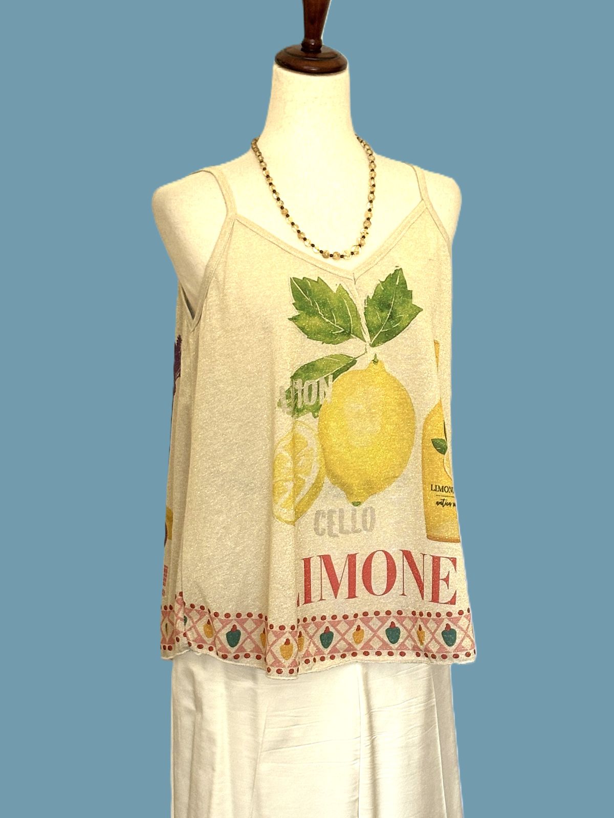 Tops,  Limone Mediterranean Print  Camisole. (Green)