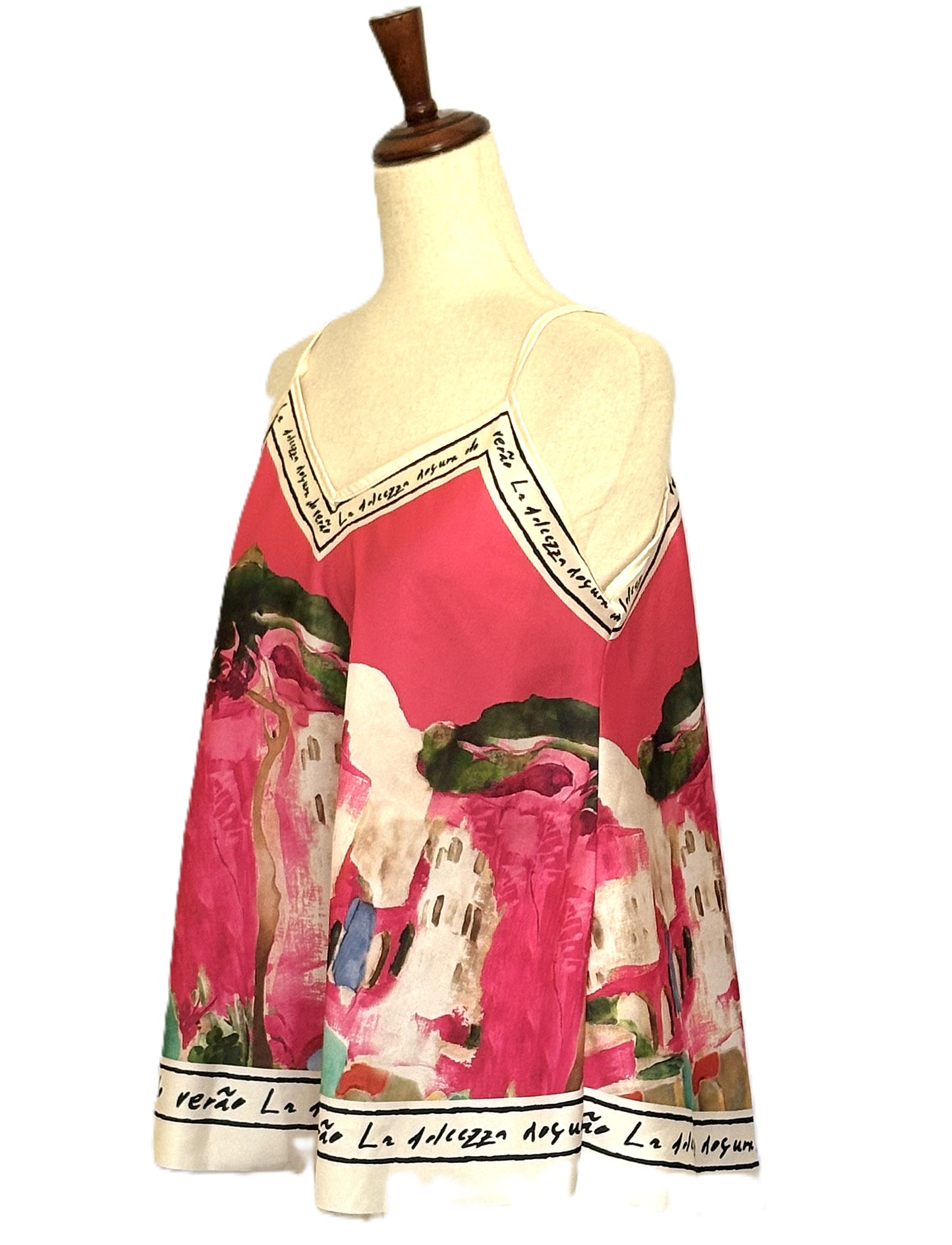 Tops,  Silky Scarf Mediterranean Print  Camisole (Pink)