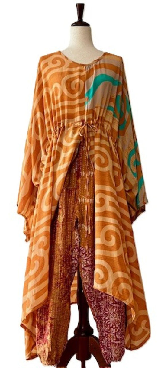 Kantha Bae Sacred Split Silk Tunic is Magical (Orange)