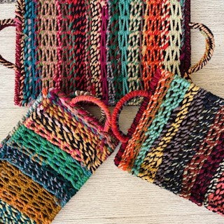 Colorful Jute Trays with Handles, Set of 3