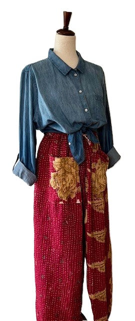 Kantha Bae Cool Kantha Cotton Joggers. Best Seller (Maroon)