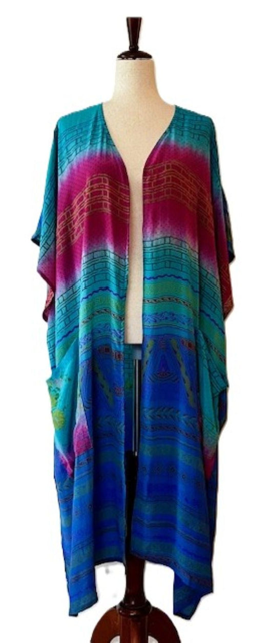 Kantha Bae Silk Solstice Kimono, The Perfect Overwear Layer (Blues)