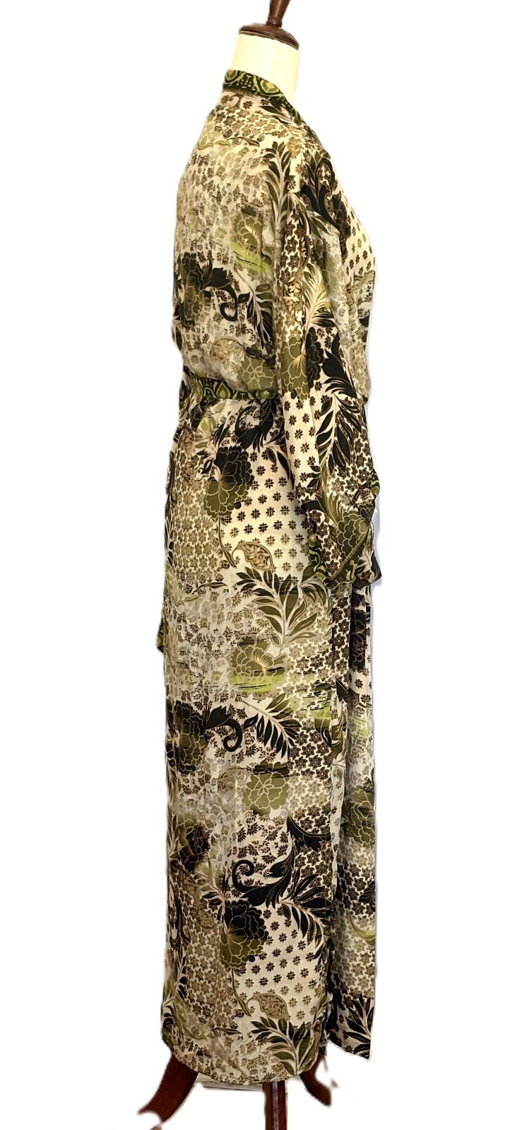 Signature Collection, Long Silk Kimono Duster.  Dramatic Print. (Green)