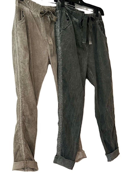 New Everyday Pants with Side Metallic Trim, Taupe or Charcoal