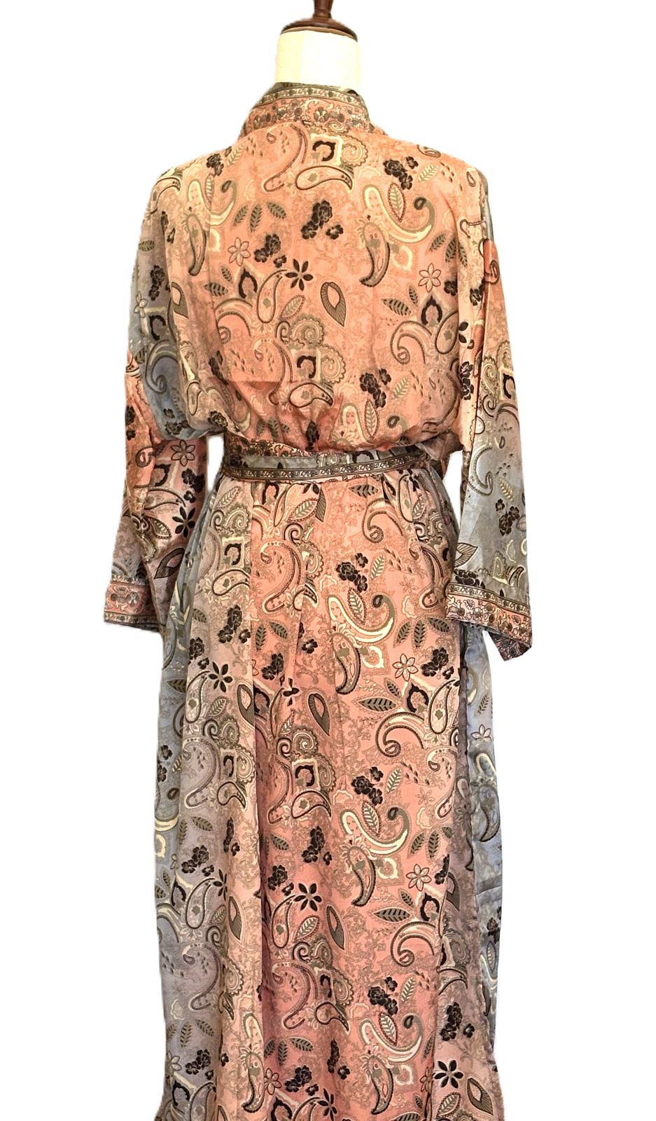 Signature Collection, Long Silk Kimono Duster In A Complex Print.
