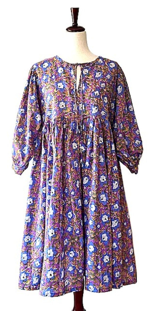 Dresses: Cotton Block Print Midi Is Delightful In An Unusual Color Combination