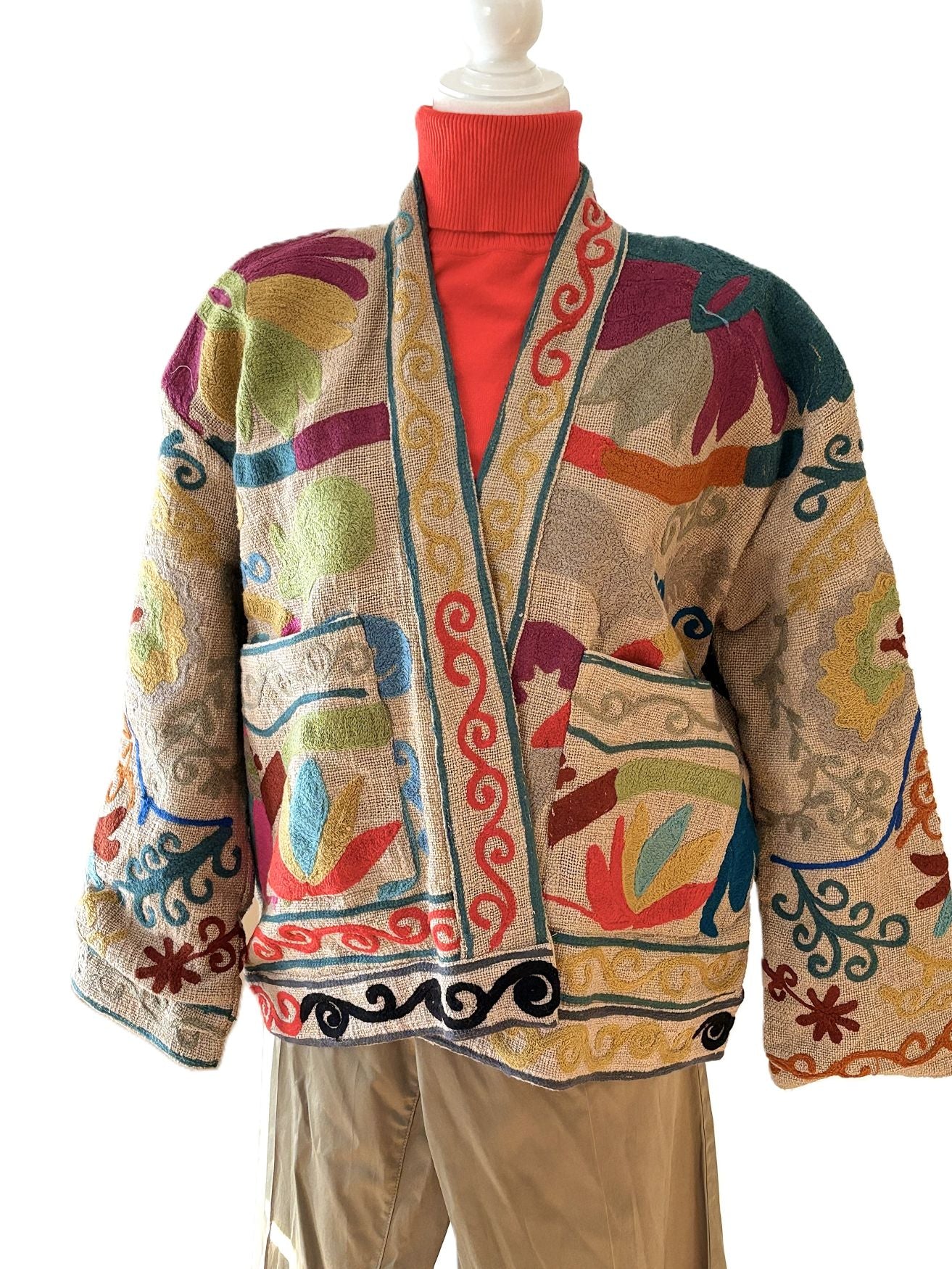 Wearable Art In This Hand Embroidered Short Jacket.(Beige)