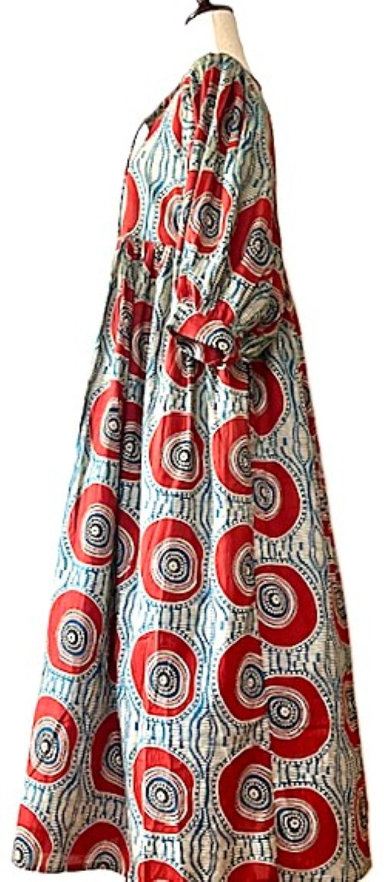 Dresses: Flared Geometric Midi Block Print.(Red Black)