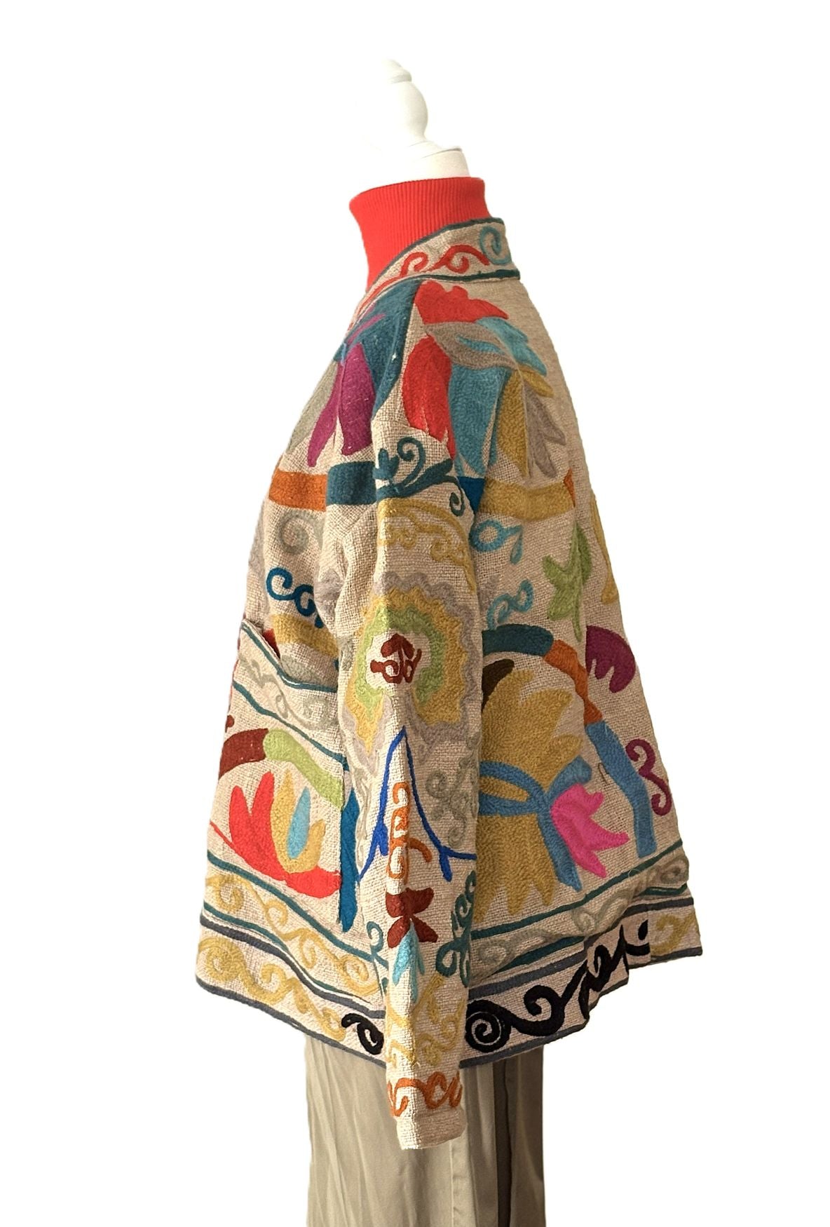 Wearable Art In This Hand Embroidered Short Jacket.(Beige)