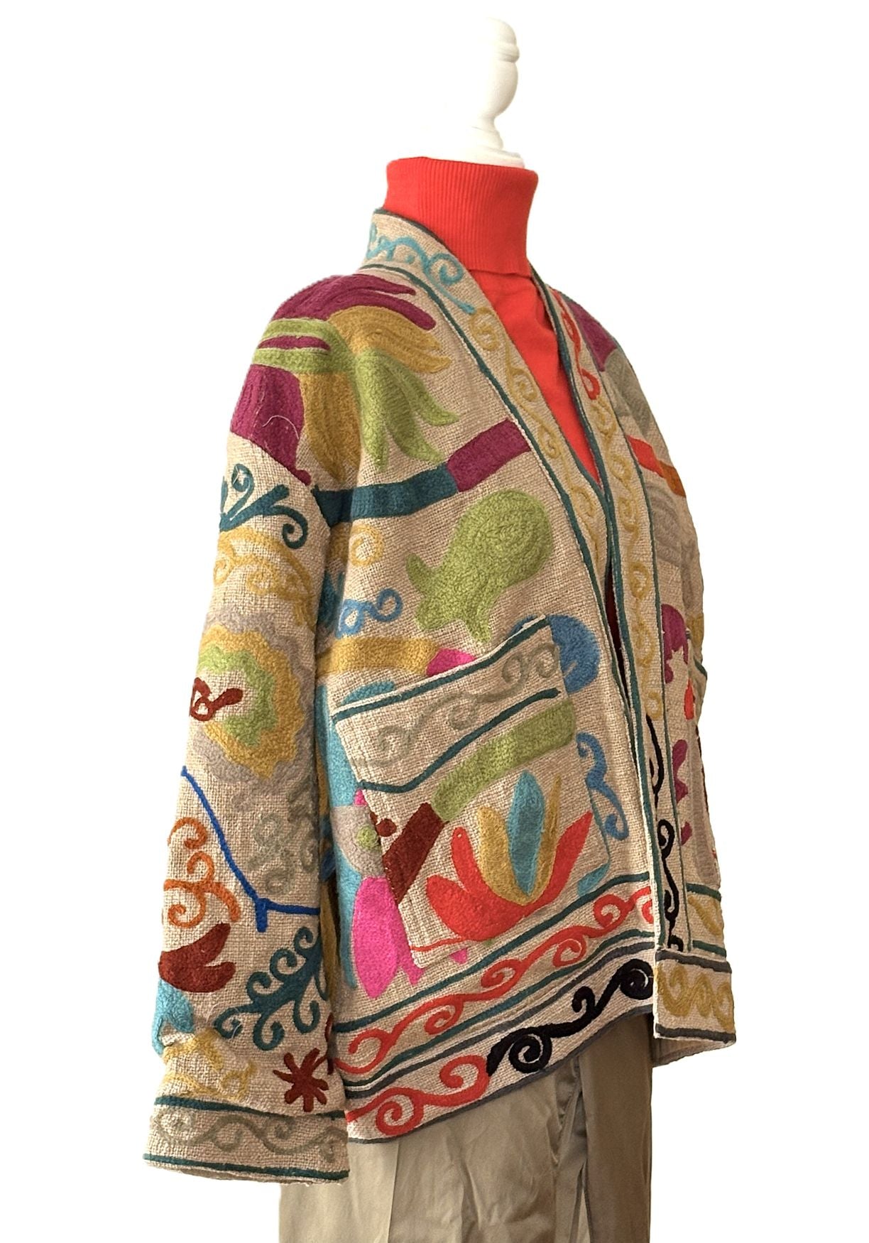 Wearable Art In This Hand Embroidered Short Jacket.(Beige)