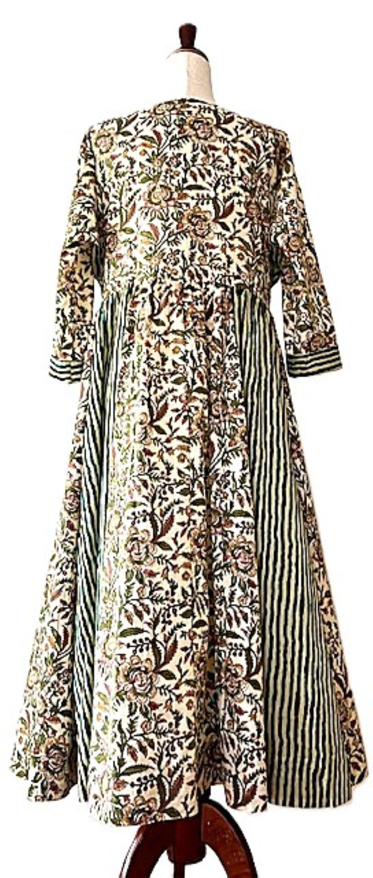 Dresses: Midi Block Print Floral Cotton With Inset Panels (Green)