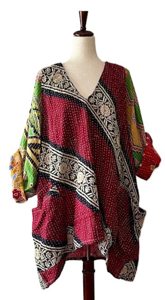 Kantha Bae Harmony Mini Dress, Reversible (Diagonal Stripe)