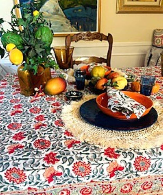 Block Printed Homestead Tablecloth Creates An Inviting Environment