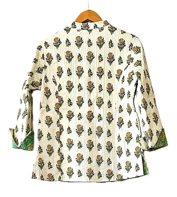 Fully Reversible Cotton Quilted  Womens Jacket (Yellow Green)
