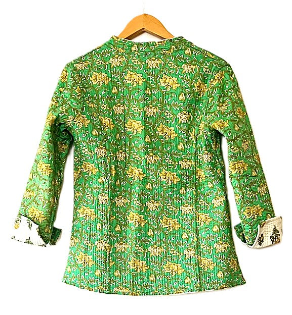 Fully Reversible Cotton Quilted  Womens Jacket (Yellow Green)