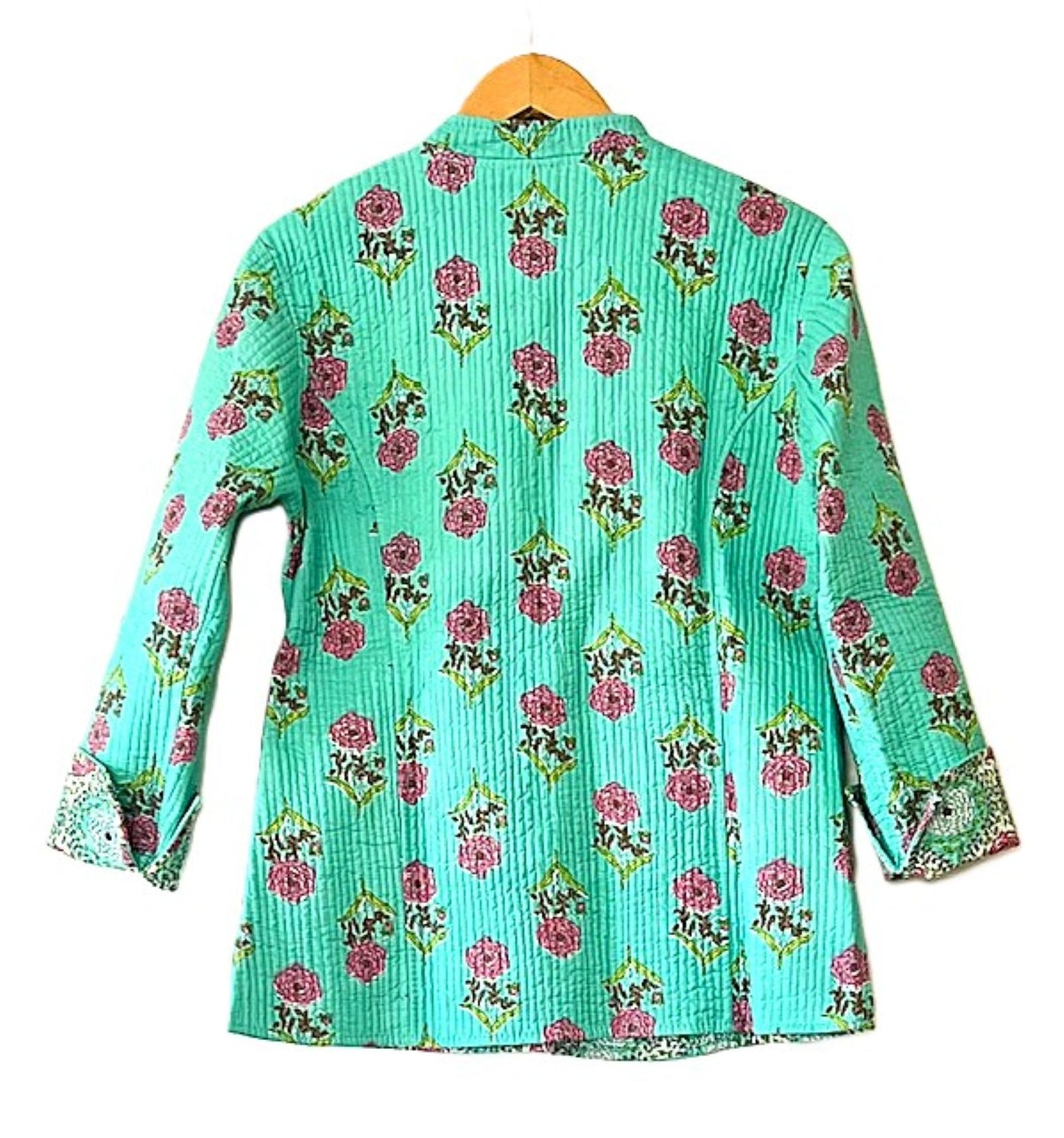 Luxe Cotton Quilted Women's Jacket, Fully Reversible (Turquoise and Lilac)