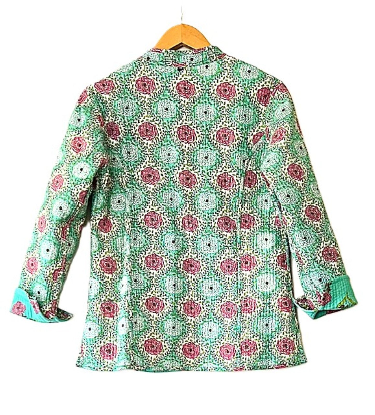 Luxe Cotton Quilted Women's Jacket, Fully Reversible (Turquoise and Lilac)