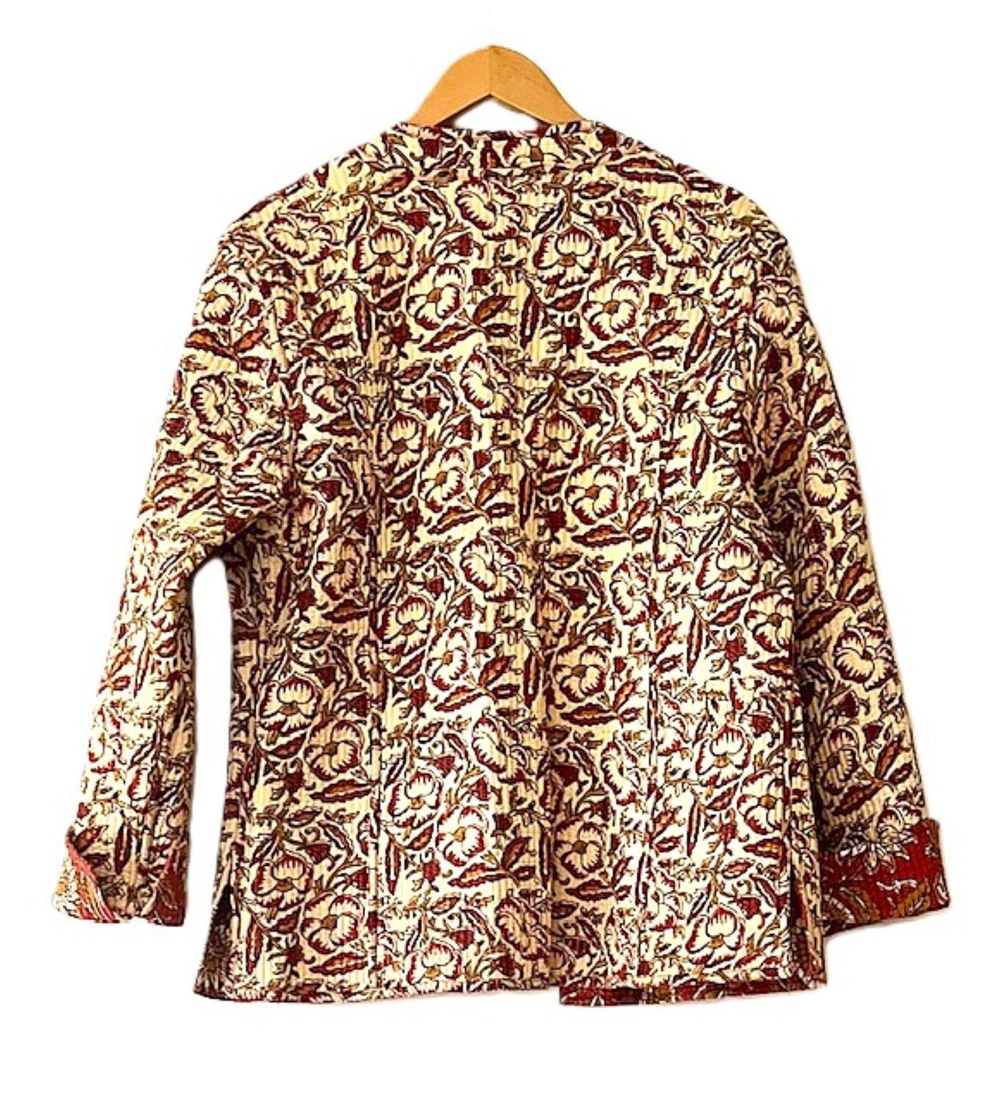 Luxe Cotton Quilted Women's Jacket, Fully Reversible  (Rust Geometric)