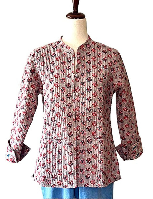 Luxe Cotton Quilted Women's Jacket, Fully Reversible (Rose Floral)