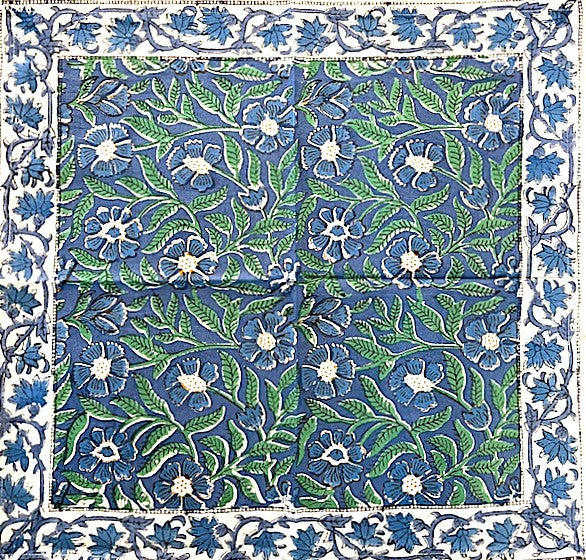 Elegant Floral Block Print Placemats and Napkins (Blue,Green) Only 1 Set Left.