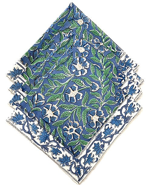 Elegant Floral Block Print Placemats and Napkins (Blue,Green) Only 1 Set Left.
