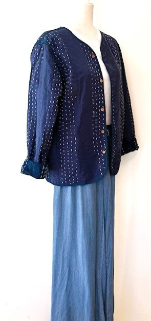 Specialty Collection: Fully Reversable Hand Embroidered Boho Jacket. (Blue)