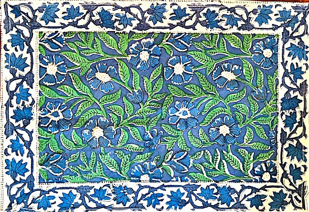 Elegant Floral Block Print Placemats and Napkins (Blue,Green) Only 1 Set Left.