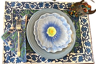 Elegant Floral Block Print Placemats and Napkins (Blue,Green) Only 1 Set Left.