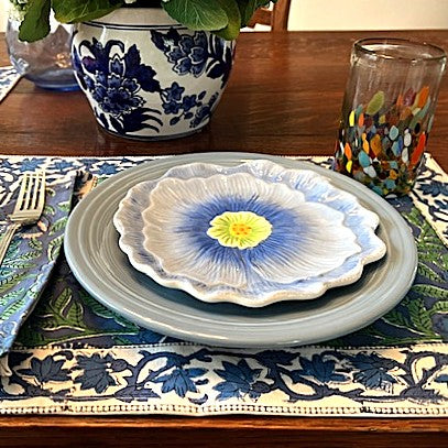 Elegant Floral Block Print Placemats and Napkins (Blue,Green) Only 1 Set Left.