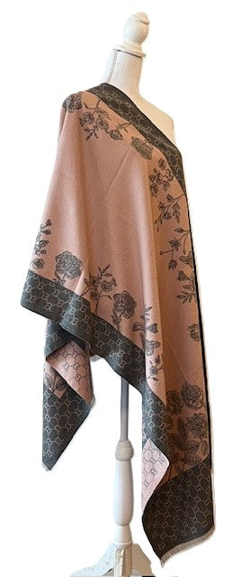 Artisan Shawl Reversible Wrap, Roses