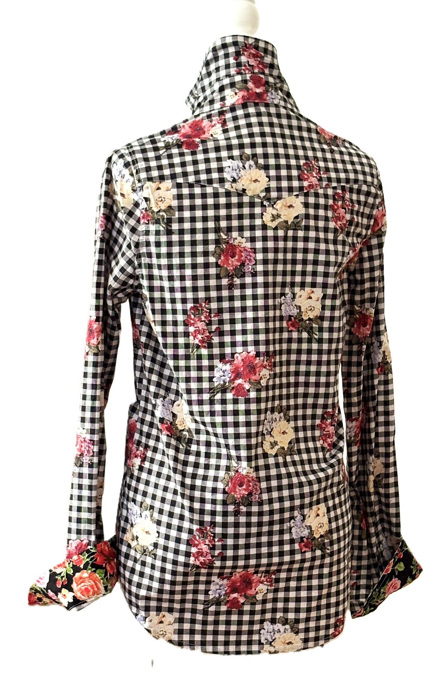 Top, The "Posy" Check Floral Cotton Shirt: Vintage Boho