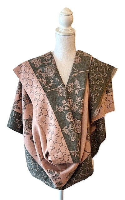 Artisan Shawl Reversible Wrap, Roses