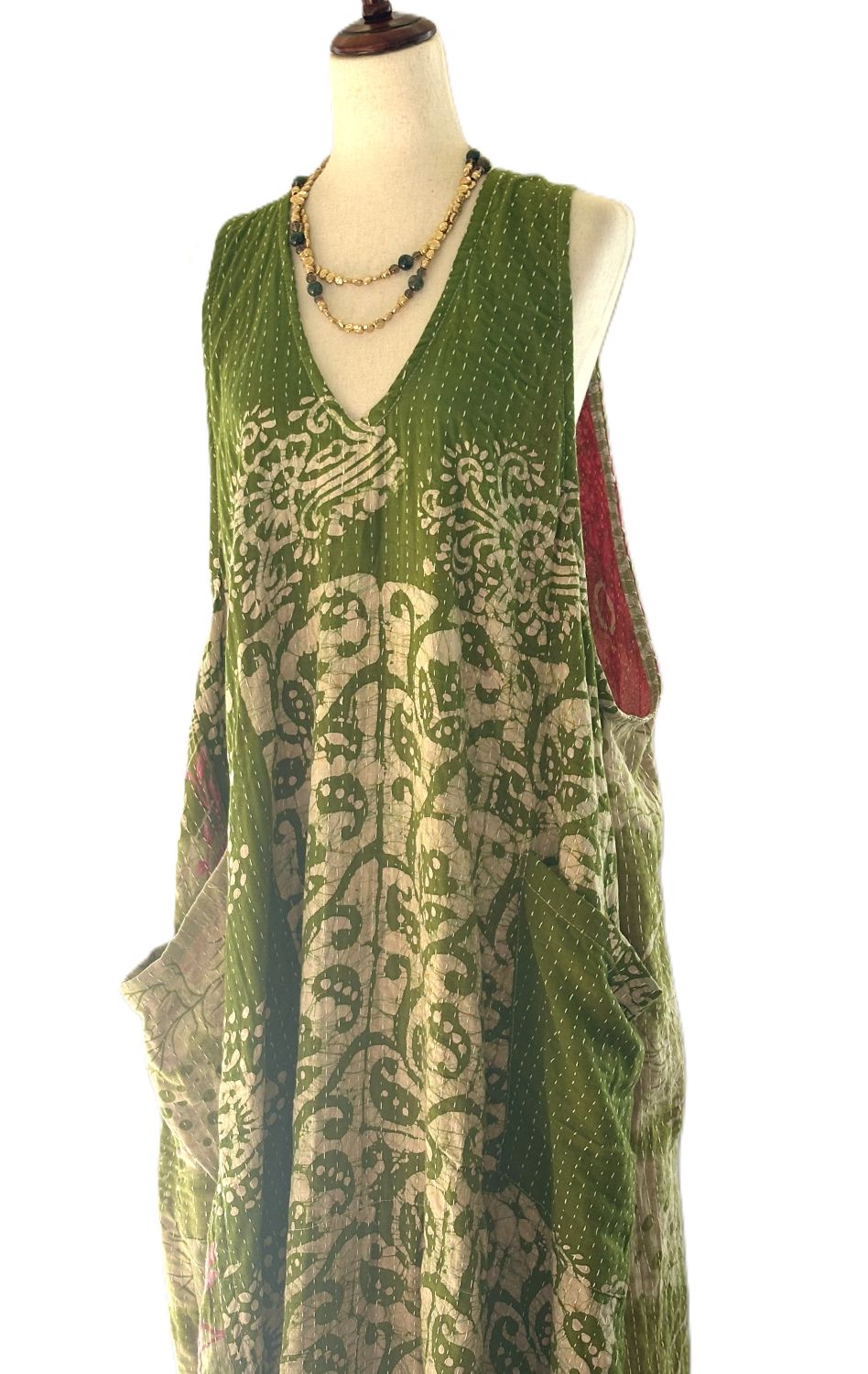 Kantha Bae Favorite: Harmony Mixed Print Maxi Cotton Dress or Jumper (Green)